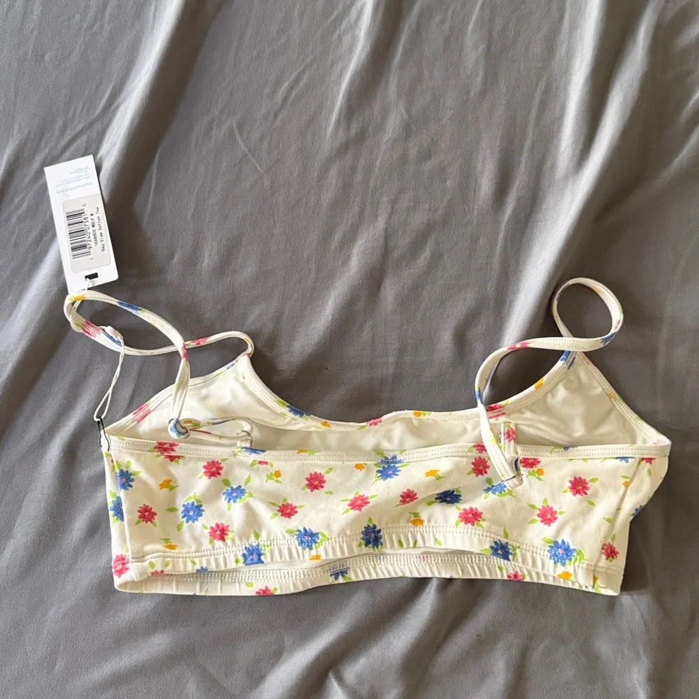 NWT FRANKIES BIKINIS Bay View Floral Bralette Bikini Top, Water Blossom, size M